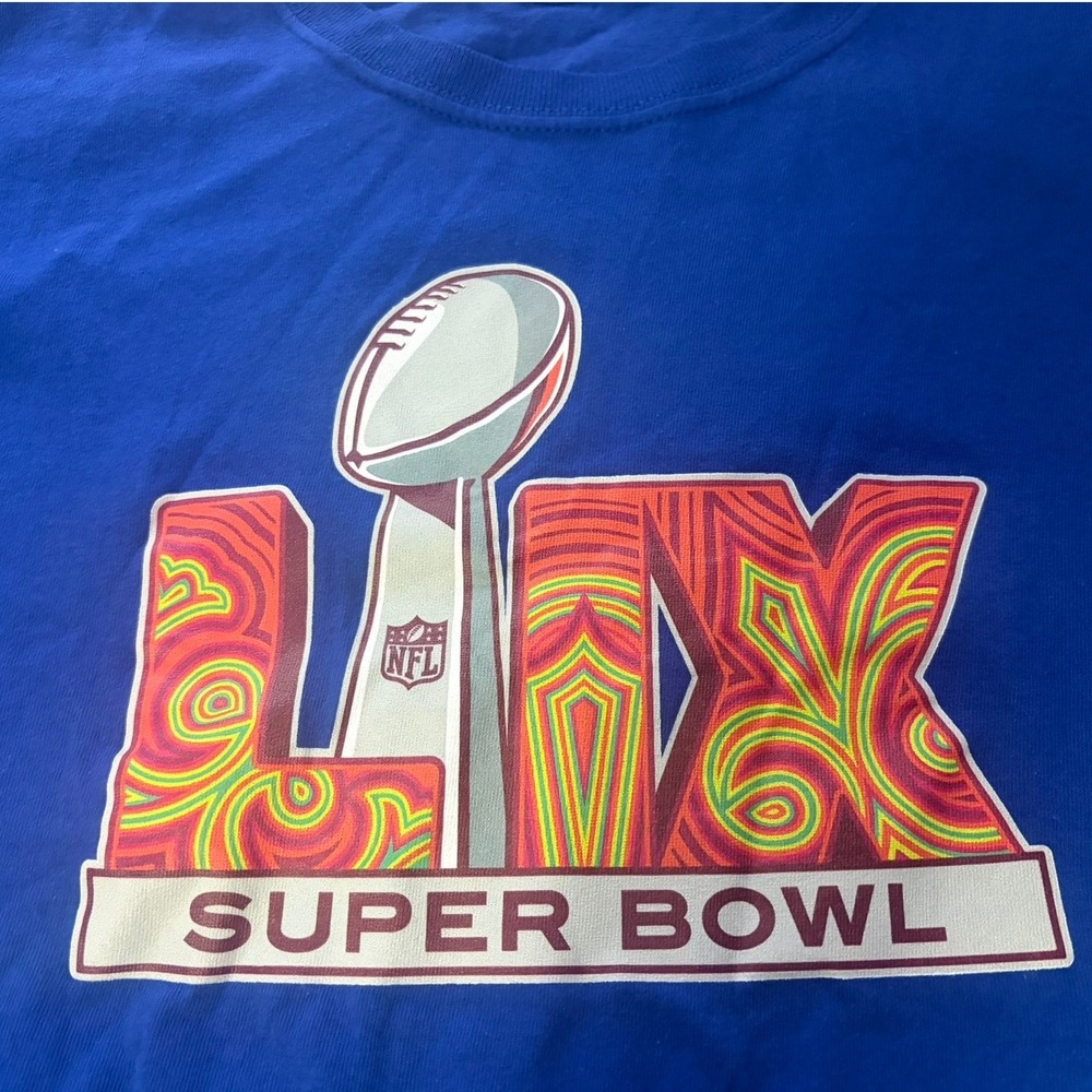 NFL Team Apparel Mens Super Bowl LIX 59 Graphic T-Shirt Blue Large LIX Logo